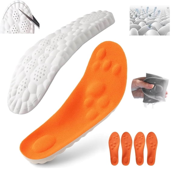 2 PCS 4D Cloud Technology Insole, Memory Foam Insoles with Arch Support Shock Absorption, Trim to Fit Your Shoes for Men & Women(Orange, US M 6-7|W 7.5-8.5)