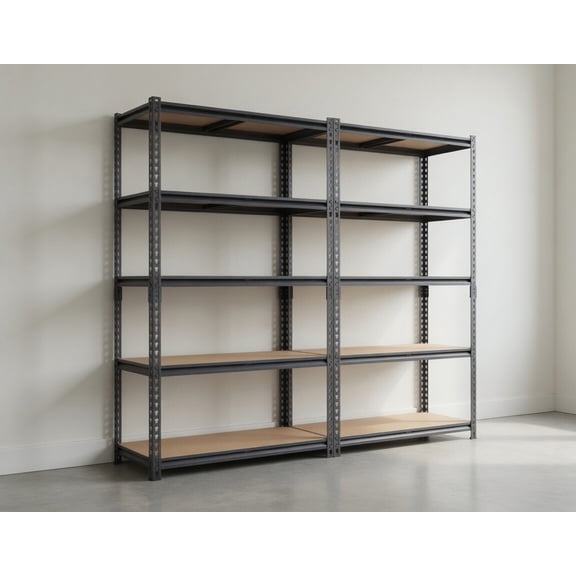 2 PCS 5 Tier Heavy Duty Metal Storage Shelves, 60" H Adjustable Garage Shelving Unit with Particle Board, 2400 LBS Total Capacity Utility Rack for Garage, Workshop, Kitchen, Black