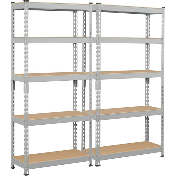 2 PCS 5-Tier Utility Shelves, Metal Storage Shelving Unit with Adjustable Heavy-Duty Racks - Light Gray, 27.5 x 12 x 60 Inch