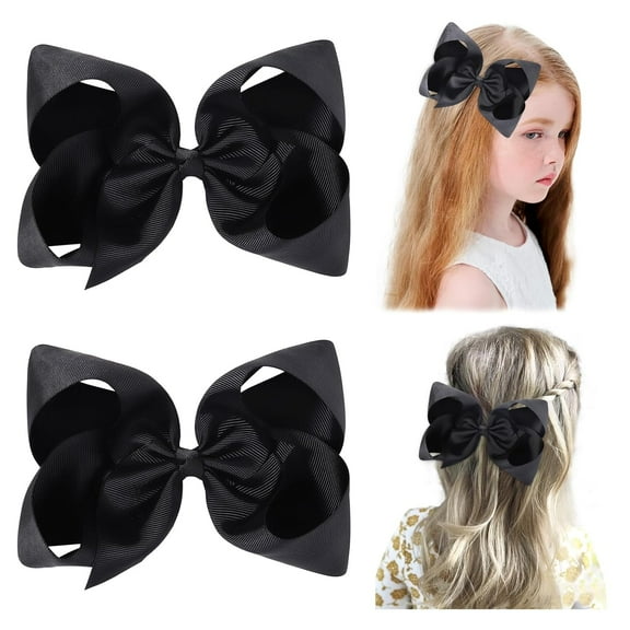 2 PCS 6" Big Hair Bows for Girls Alligator Clips Grosgrain Ribbon Solid Color Hair Accessories for Little Teen Toddler Girls Kids-White