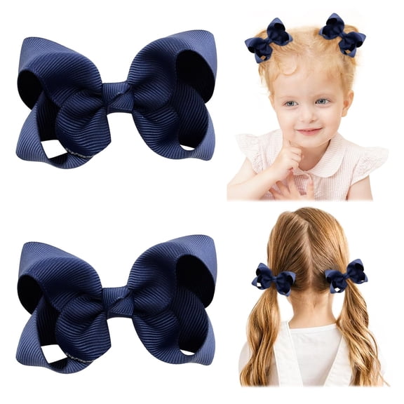 2 PCS 6" Big Hair Bows for Girls Alligator Clips Grosgrain Ribbon Solid Color Hair Accessories for Little Teen Toddler Girls Kids-White