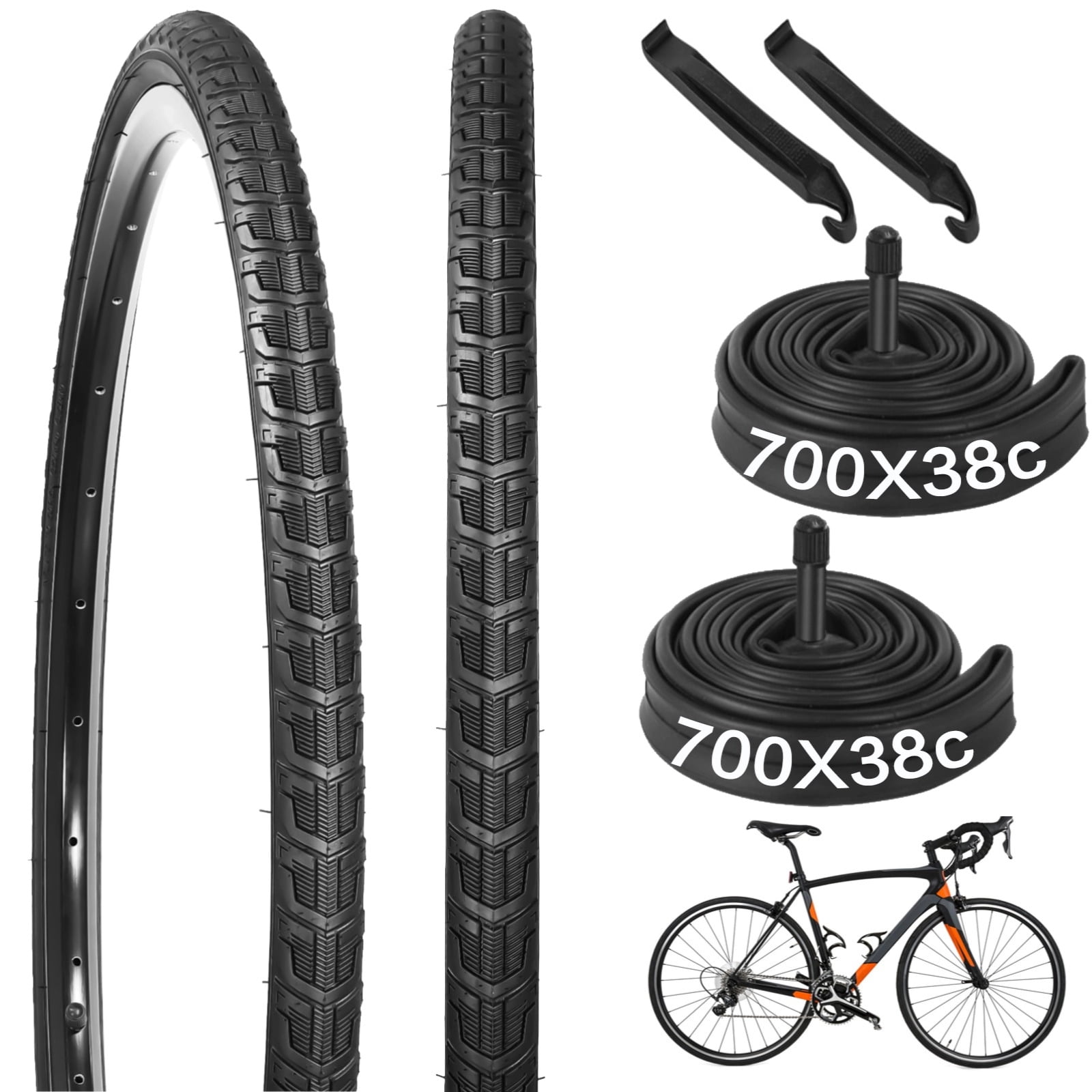 2 PCS 700 x 38C Bike Tires and 2 PCS 700 x 35/43C Bike Inner Tubes with ...