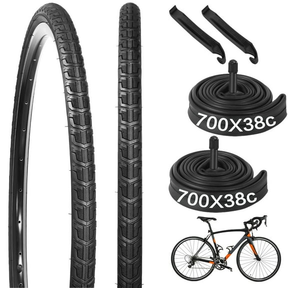 2 PCS 700 x 38C Bike Tires and 2 PCS 700 x 35/43C Bike Inner Tubes with Valve 48mm, Plus 2 Tire Levers, Foldable Replacement Tires for Road Bicycle