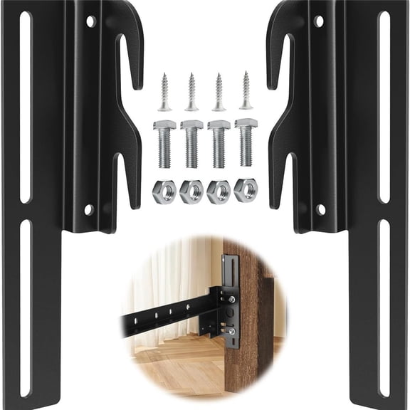 2 PCS #711 Bed Frame Bolt On to Hook On Conversion Brackets for Headboard or Footboard, Hook on Bed Rails Brackets, Extra Heavy Duty Hook Plate Adapter, Headboard Attachment Kit with Hardware, Black