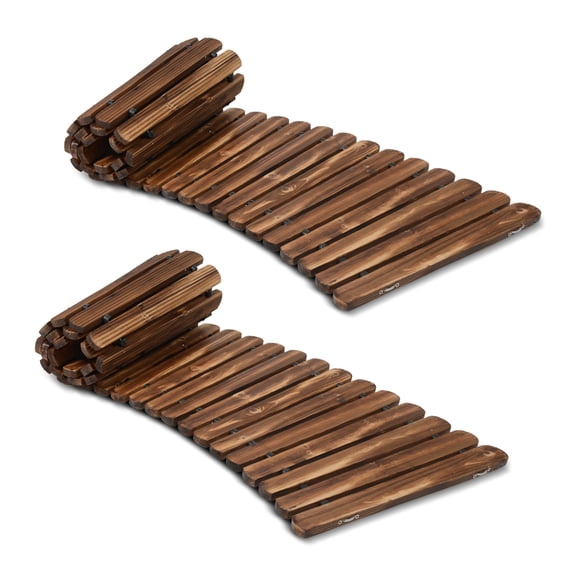 2 PCS 7FT Wooden Garden Pathway, Roll Out Curved Walkway for Natural Outdoor Flow (Rustic Brown)