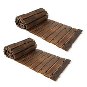 2 PCS 8FT Wooden Garden Pathway with Non-Slip Surface, Roll Out Wooden Pathway Rustic Path Decorative Boardwalk Brown