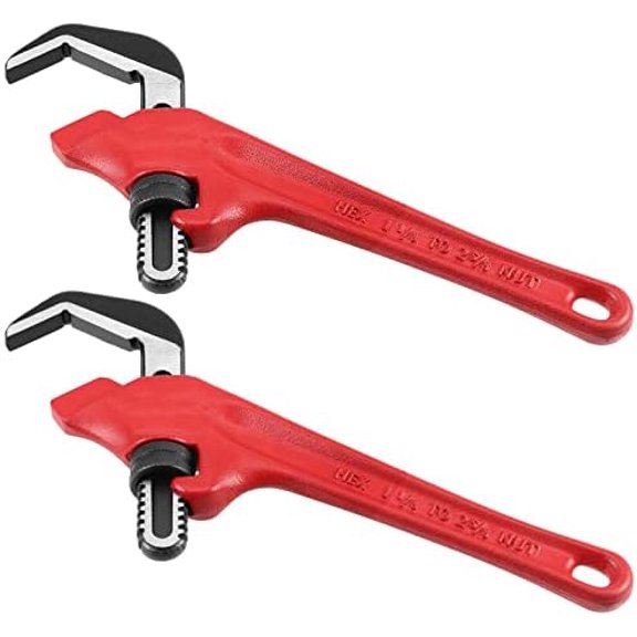 2 PCS 9-1/2 Inch Hex Offset Wrench, Offset Pipe Wrench Heavy Duty Steel End Pipe Adjustable Plumbing Tools with Red Handle, 1-1/8-2 5/8 Inches Capacity