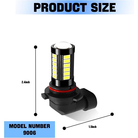 2 PCS 9006 Car Led Fog Light Bulbs, 6500K Super Bright White Anti-fog Light Bulb, 1500 Lumen 5630 33-SMD Plug and Play DRL, Universal for Cars, Trucks, SUVs, Vans (White)