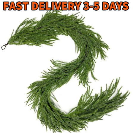2 PCS 9FT Norfolk Pine Garland Christmas Garland, 9FT Cedar Garlands Real Touch Artificial Greenery Garlands Christmas Decorations for Mantle, Table, Wall, Indoor, Outdoor, Holiday