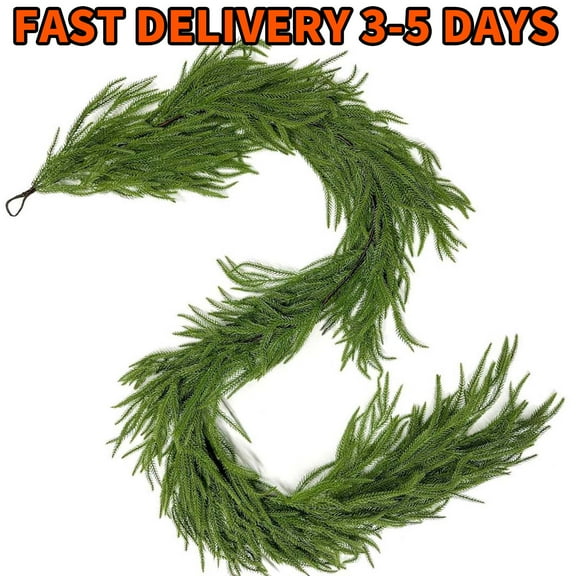 2 PCS 9FT Norfolk Pine Garland Christmas Garland, 9FT Cedar Garlands Real Touch Artificial Greenery Garlands Christmas Decorations for Mantle, Table, Wall, Indoor, Outdoor, Holiday