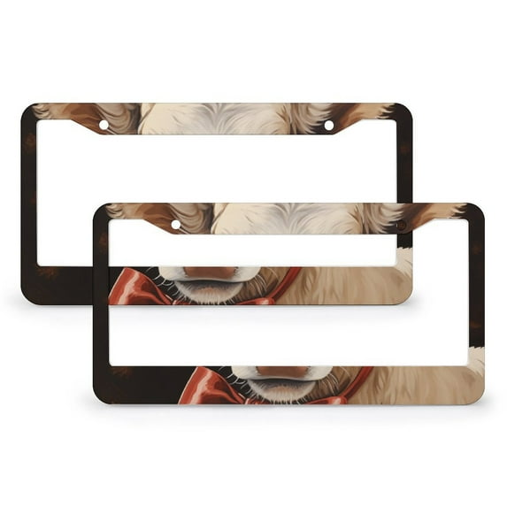 2 PCS A Portrait of An Animal Cow License Plate Frames Vintage Rustic Farmhouse Countryside Cow Car Accessories Aluminum 2 Round Holes Car Accessories US Canada Standard
