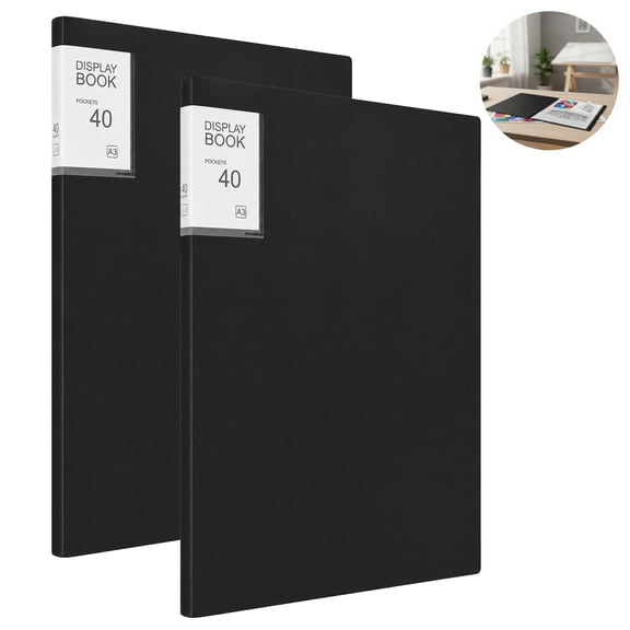 2 PCS A3 Display Book Folder, 40 Pockets Presentation Portfolio with Clear Sleeves, Large Art Folder for Sketches Artwork Engineering Drawings Documents Presentation Storage