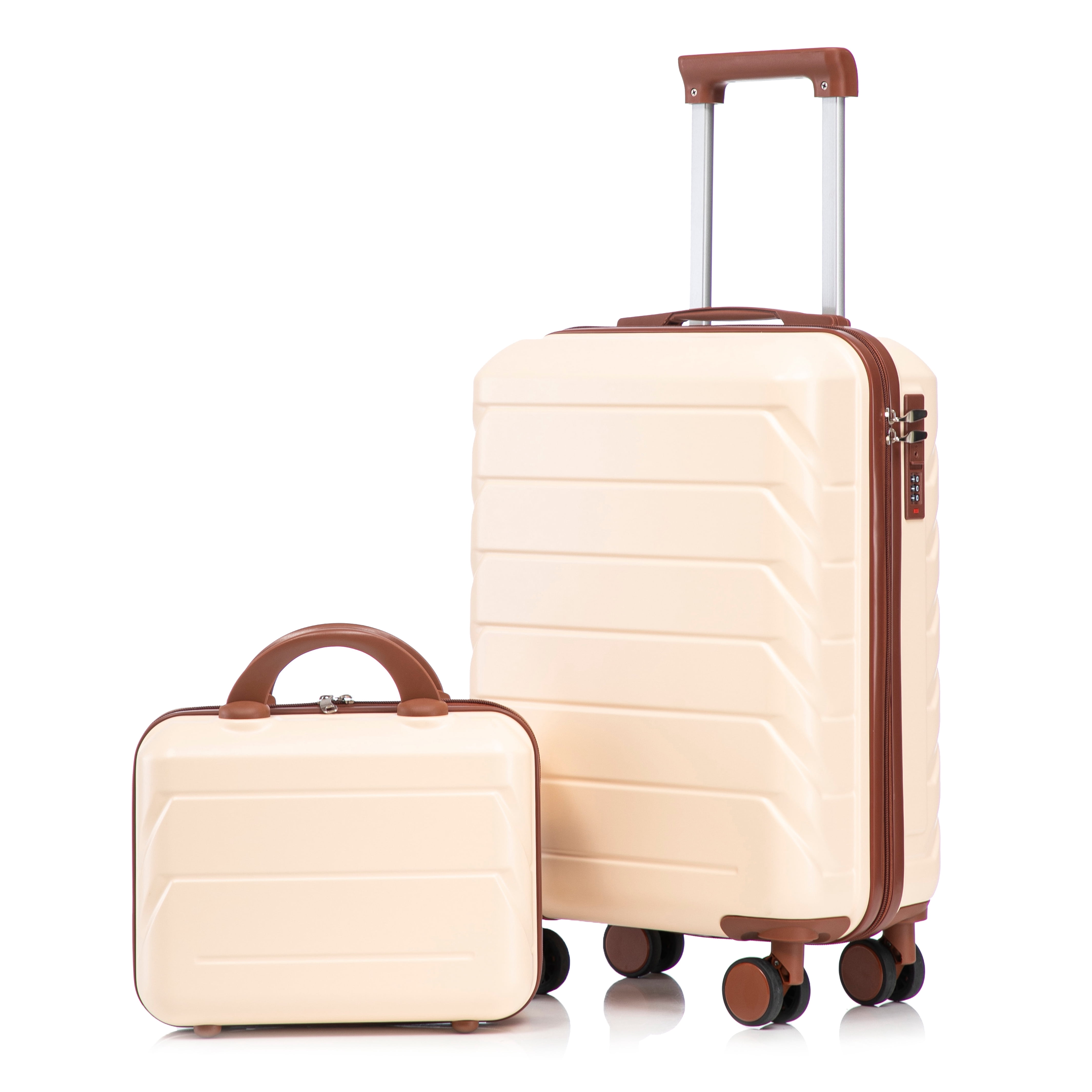 2 PCS ABS Luggage Set, 20" Hard Shell Suitcase + 14" Cosmetic Case, 360° Silent Spinner Wheels, Combination Lock, 3-Step Telescopic Handle, Anti-Scratch Waterproof Travel Luggage