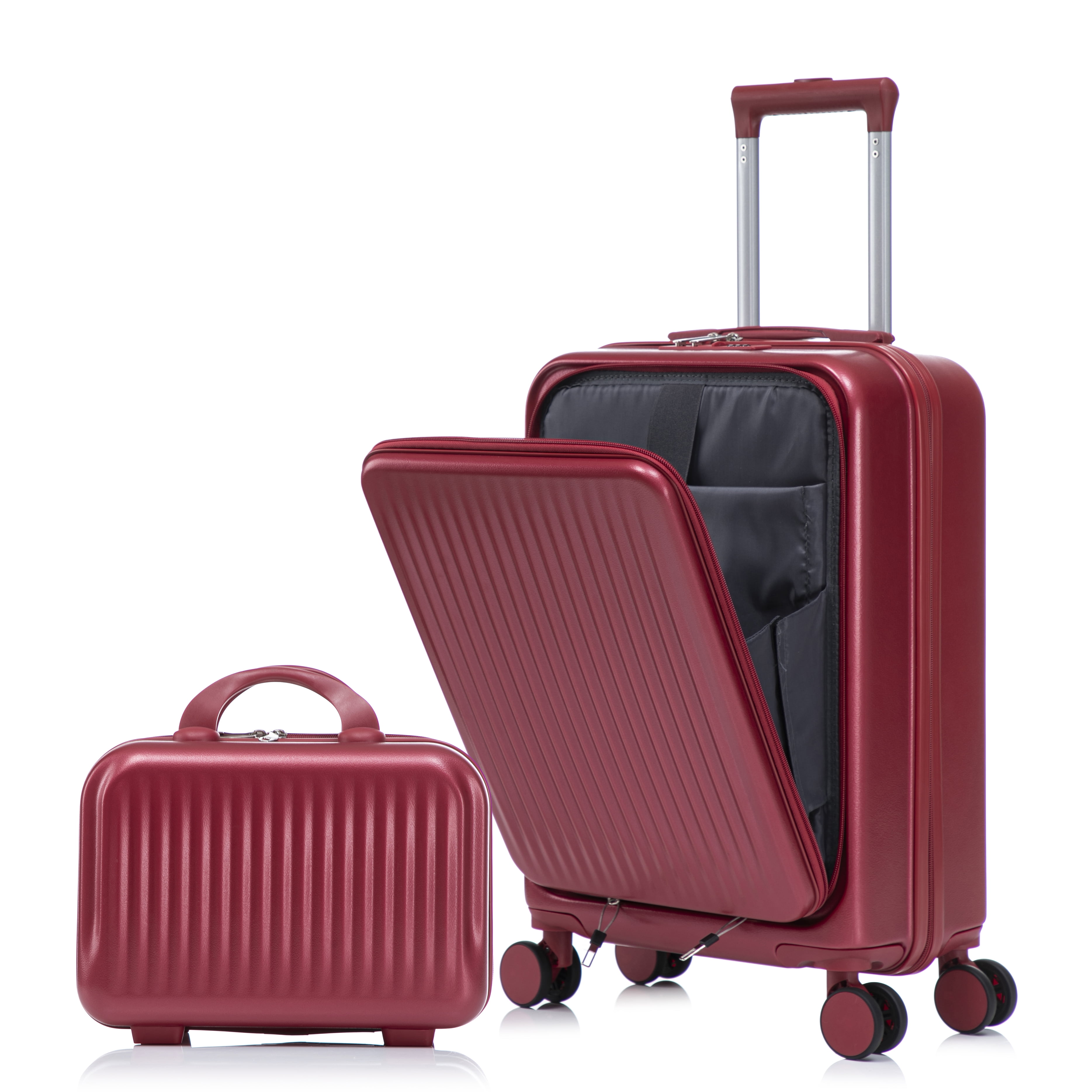 2 PCS ABS Luggage Set, 20" Suitcase + 14" Cosmetic Case, Front Opening Design, 360° Silent Spinner Wheels, Combination Lock, Waterproof Travel Luggage with Telescopic Handle