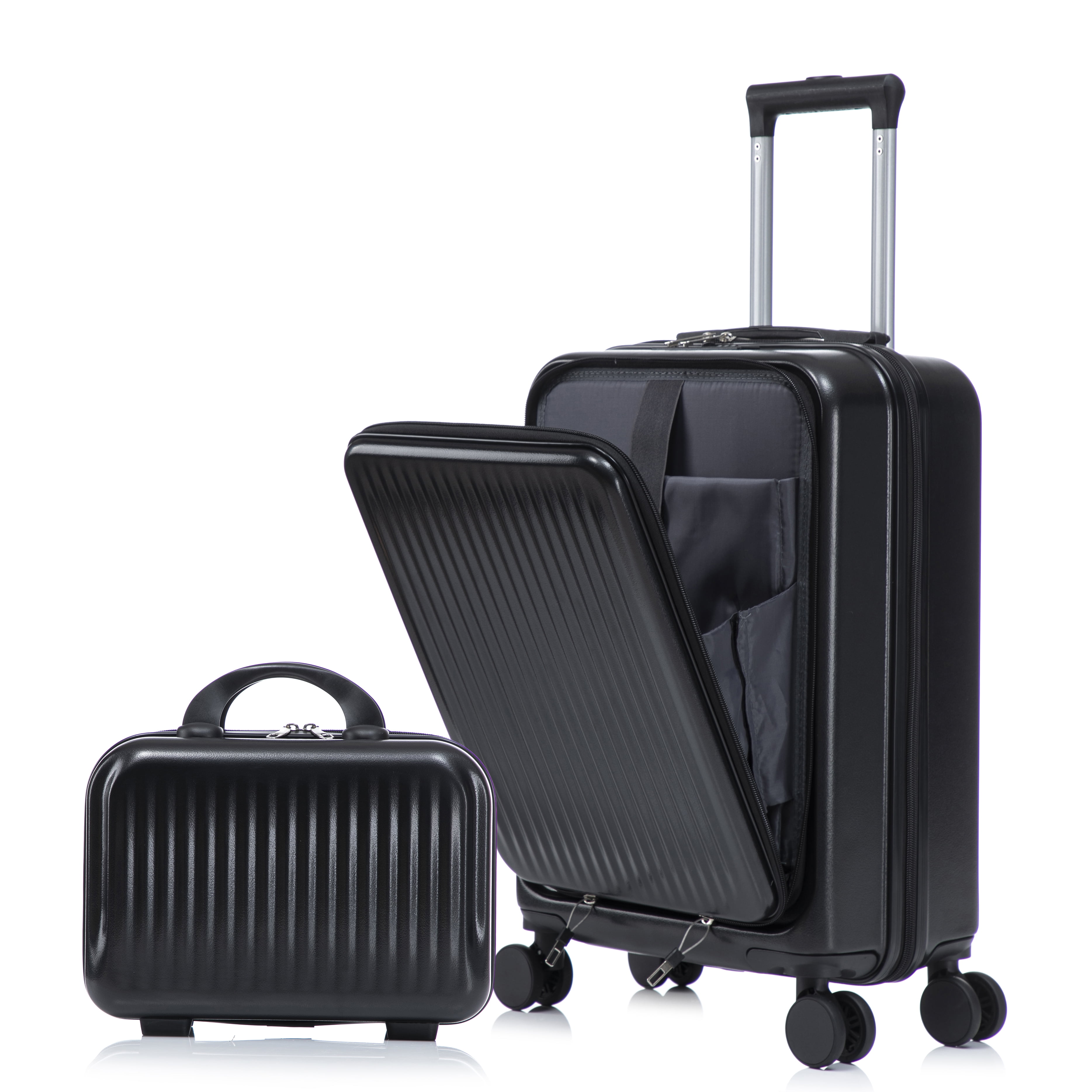 2 PCS ABS Luggage Set, 20" Suitcase + 14" Cosmetic Case, Front Opening Design, 360° Silent Spinner Wheels, Combination Lock, Waterproof Travel Luggage with Telescopic Handle