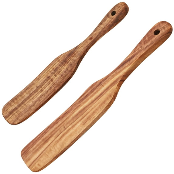 2 PCS Acacia Wood Skinny Spurtles, Wooden Spurtle for Sourdough Starter, Wooden Sourdough Mixer and Bread Stirring Spatula, Wooden Spatula Spoon for Dough Whisking, Spreading, Baking, Cooking