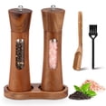 thumbnail image 1 of 2 PCS Acacia Wooden Salt and Pepper Grinder Set 7.87 Inch Refillable Salt and Pepper Shakers with Clear View Window Ceramic Grinder, Adjustable Coarseness Tray + Cleaning Brush + Wooden Spoon, 1 of 14