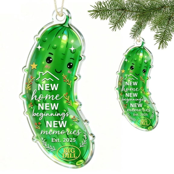 2 PCS Acrylic Christmas Pickle Ornaments, Fun Pickled Vegetable-Themed Housewarming Gift Christmas Tree Decor, First Christmas Keepsake for Your New Home