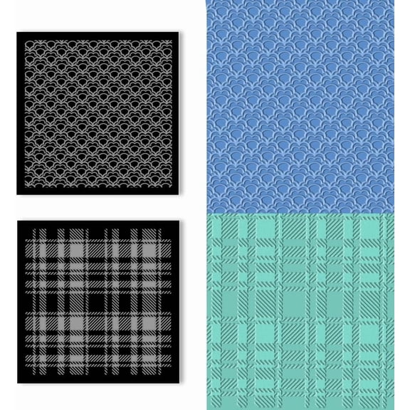 2 PCS Acrylic Clay Texture Sheet Black Reusable Clay Texture Sheet with Auspicious Clouds and Tartan Patterns