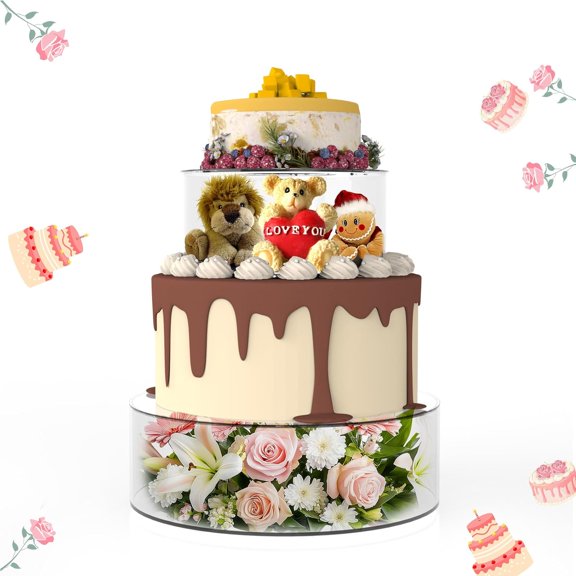 2 PCS Acrylic Clear Cake Stand Round 8 Inch 12 Inch Cake Display Stand with Lid Fillable Tier Cylinder Box for Wedding Birthday Baby Shower Party (8" & 12")