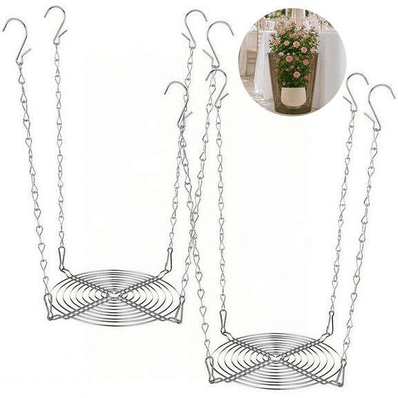 2 PCS Adjustable Planter Inserts for Tall Planters, Metal Plant Pot Risers with 4 Hooks and Chain, Height-Adjustable Planter Filler to Elevate Plants for Home, Wedding and Party Decor