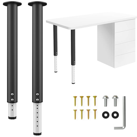 2 PCS Adjustable Table Legs, 21.5" -37" Heavy Duty Metal Adjustable Height Desk Legs, 2" Diameter Durable Pipe Furniture Legs for Computer Table,Office Desk,Kitchen Table