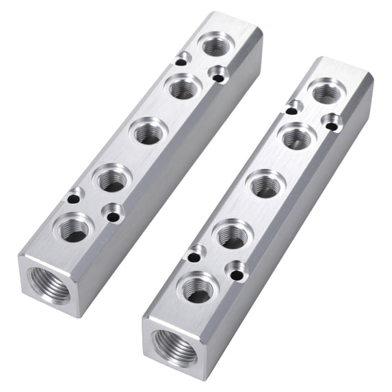 2 Pack 5-Way Air Compressor Manifold – 30x30 Series Aluminum Alloy NPT Thread Air Splitter, Pneumatic Manifold Block for Industrial Automation & Equipment