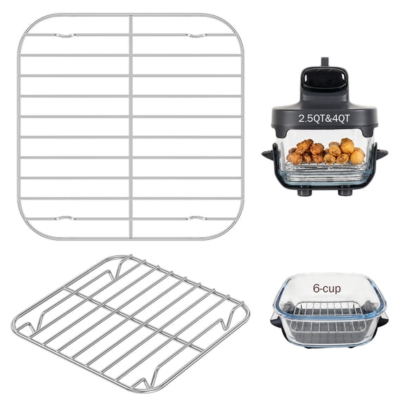 2 PCS Air Fryer Rack 304 Stainless Steel Grill Rack 8 Inch 5 Inch Square Non Stick Steam Stand Compatible with 2.5QT 4QT 6Cup Air Fryer Glass Basket Kitchen Cooking