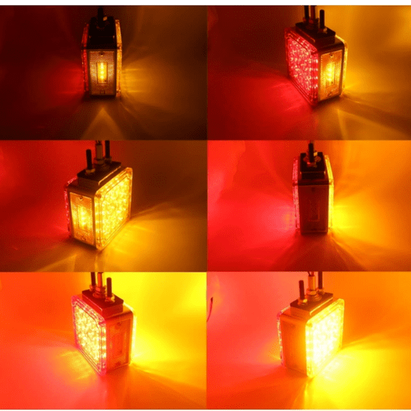 2 PCS Amber/Red Double-Face Pedestal Fender Light with Stud Mount, Square 52 LED Stop Turn Tail Signal Trailer Light for Semi Trucks Peterbilt Kenworth Freightliner Towing Dual-Face Orange Waterproof