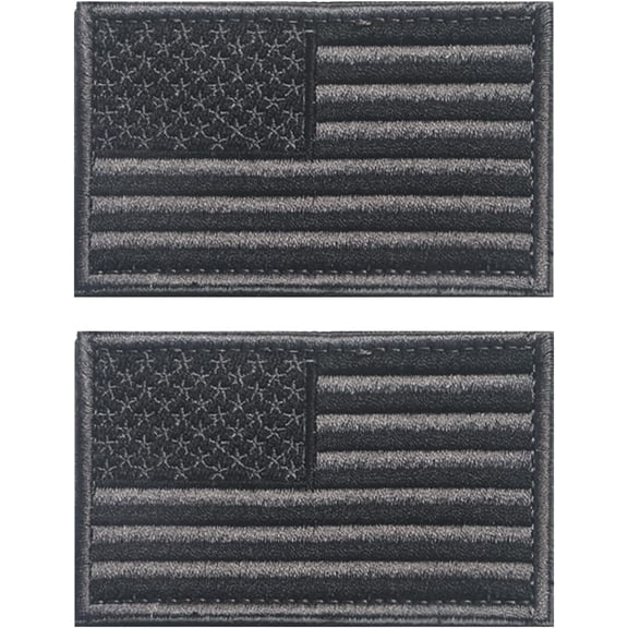2 PCS American Flag Patches Embroidered Tactical Military Morale Patch Applique Fastener Hook and Loop(Black Flag Patch)