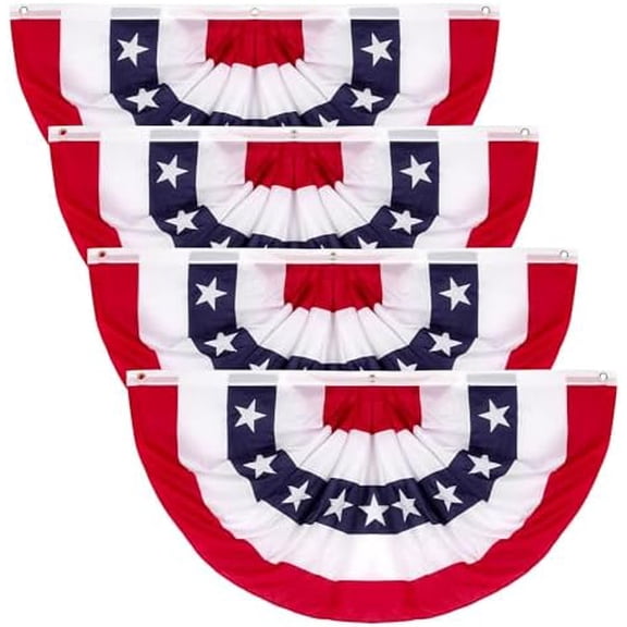 2 PCS American Pleated Fan Flag Bunting, 2 x 4 FT Patriotic Red White Blue USA Decorations for 4th of July, Memorial Day, Independence Day Outdoor Decor