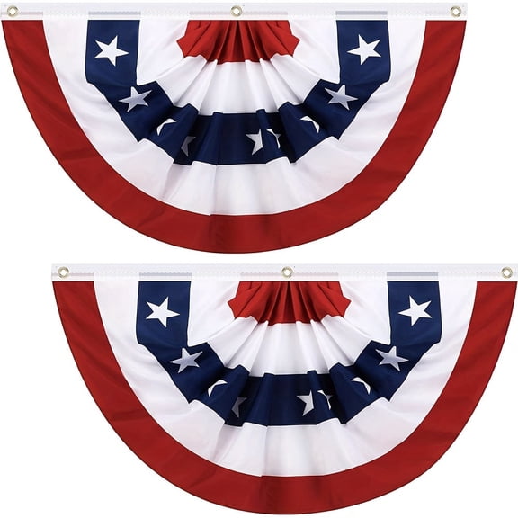 2 PCS American Pleated Fan Flag Bunting, 2 x 4 FT Patriotic Red White Blue USA Decorations for 4th of July, Memorial Day, Independence Day Outdoor Decor