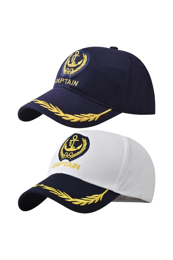 2 PCS Anchor Embroidered Captain Hat Skipper Boating Baseball Caps Adjustable Nautical Yacht Navy Marine Sailor Trucker Hat Navy and white