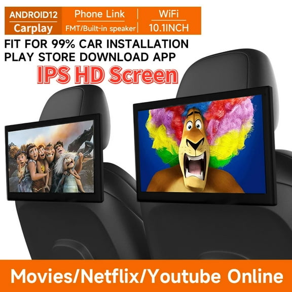 (2 PCS )Android 12 2+32G 10.1''Car Headrest Monitor Tablet Screens Wireless CarPlay Auto Rear Seat Video TV Player FM Bluetooth HD Touc