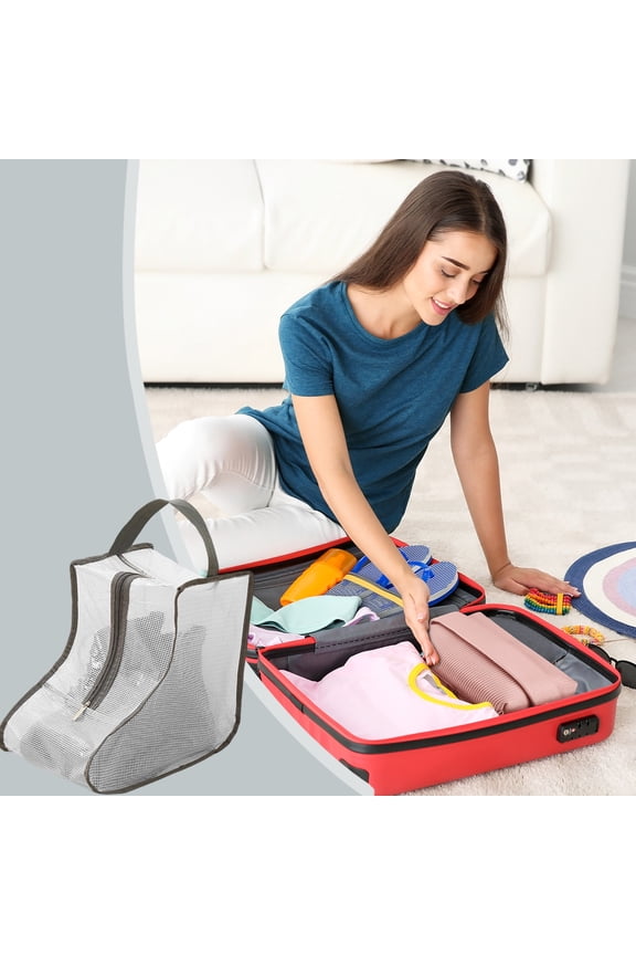 2 PCS Ankle Boot Storage Bag with Clear Window - 11 Inch Waterproof Shoe Dust Bag for Travel, Portable Tote with Handles for Sneakers Booties, Gray Trim Dustproof Shoe Organizer Protector for Closet