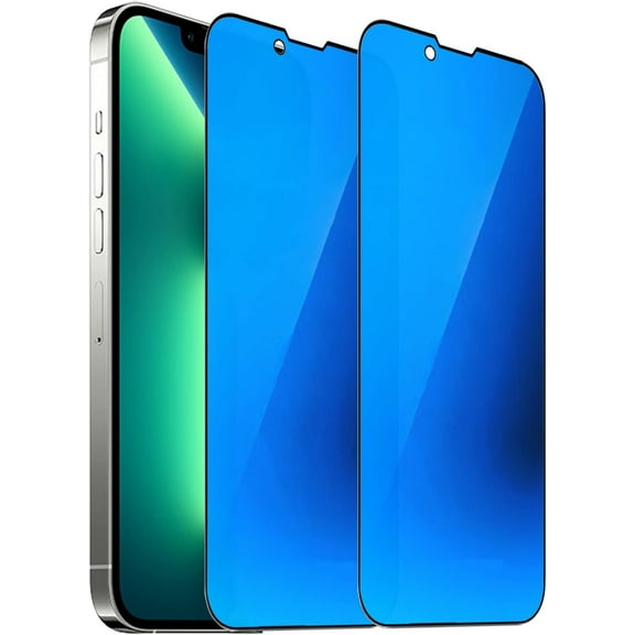 2 PCS Anti-Blue Privacy Tempered Glass Mirror Anti-Spy Screen Protector Anti-Peeping Film Compatible with iPhone 14 Plus /iPhone 13 Pro Max, 6.7 inch Electroplated 9H Hardness Anti-scratch (Blue)
