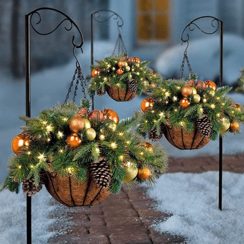 2 PCS Artificial Christmas Hanging Basket,Flocked with Mixed