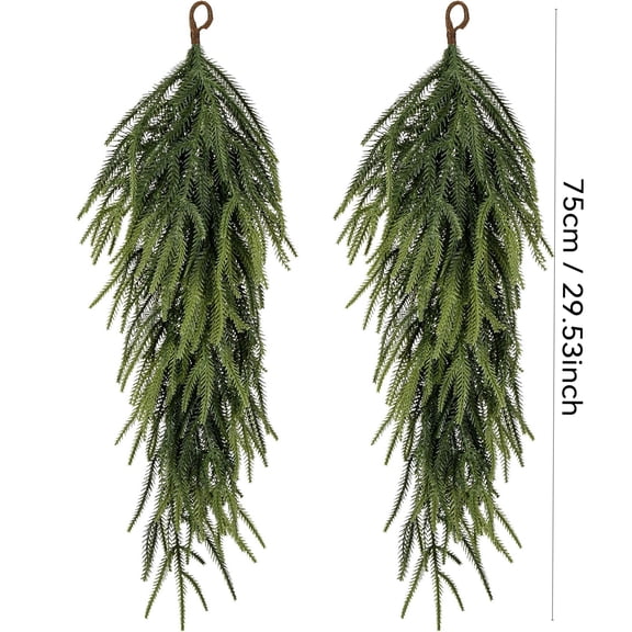 2 PCS Artificial Christmas Teardrop Swag, 28" Faux Norfolk Pine Greenery Teardrop Wreath for Xmas Holiday Door Table Mantle Fireplace Indoor/Outdoor Decor for Fireplace & Festival Party