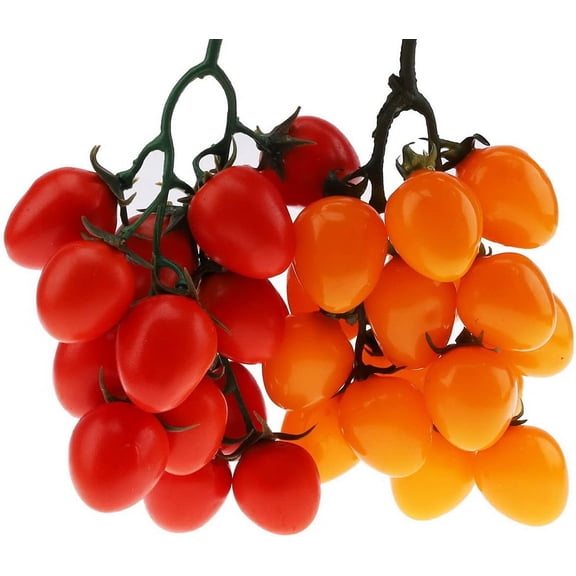 2 PCS Artificial Fake Fruit Simulation Cherry Tomatoes Red & Yellow Home Decoration Faux Small Tomatoes Basket Filler Cabinet Showcase Display Prop
