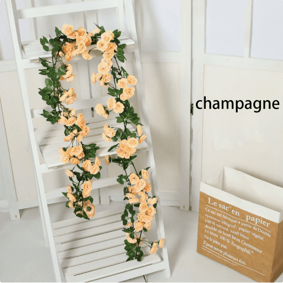 2 PCS Artificial Flower Vine Fake Rose Faux Hanging Flower Garland for Wedding Arch Backdrops Home Decor, 69 Roses Gemaluanit Champagne