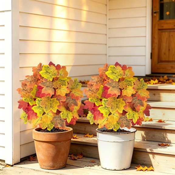 2 PCS Artificial Maple Leaves Ball Trees, 23.6" Outdoors Fake UV Resistant Plants with Autumn Maple Leaves Faux Shrubs Bushes for Porch Patio Garden(Pots Not Include)