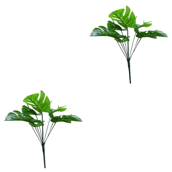 2 PCS Artificial Monstera Leaf Simulation Leaves Hanging Succulents Plants Mini Decor Office Green