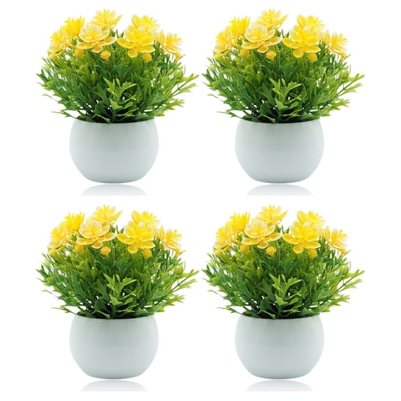 2 PCS Artificial Outdoor Potted Plants Terrarium Bonsai Tree Live Indoor Office Yellow