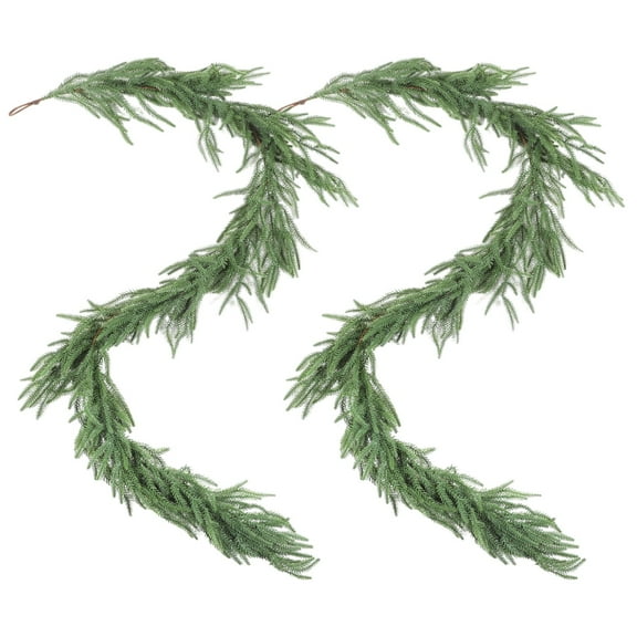 2 Pcs 6ft Artificial Pine Garlands - Real Touch Pine Garland Set | Plastic Norfolk Pine Garland with Hanging Loops | Winter Pine Greenery Christmas Decoration for Mantel, Doorway, Wall Decor