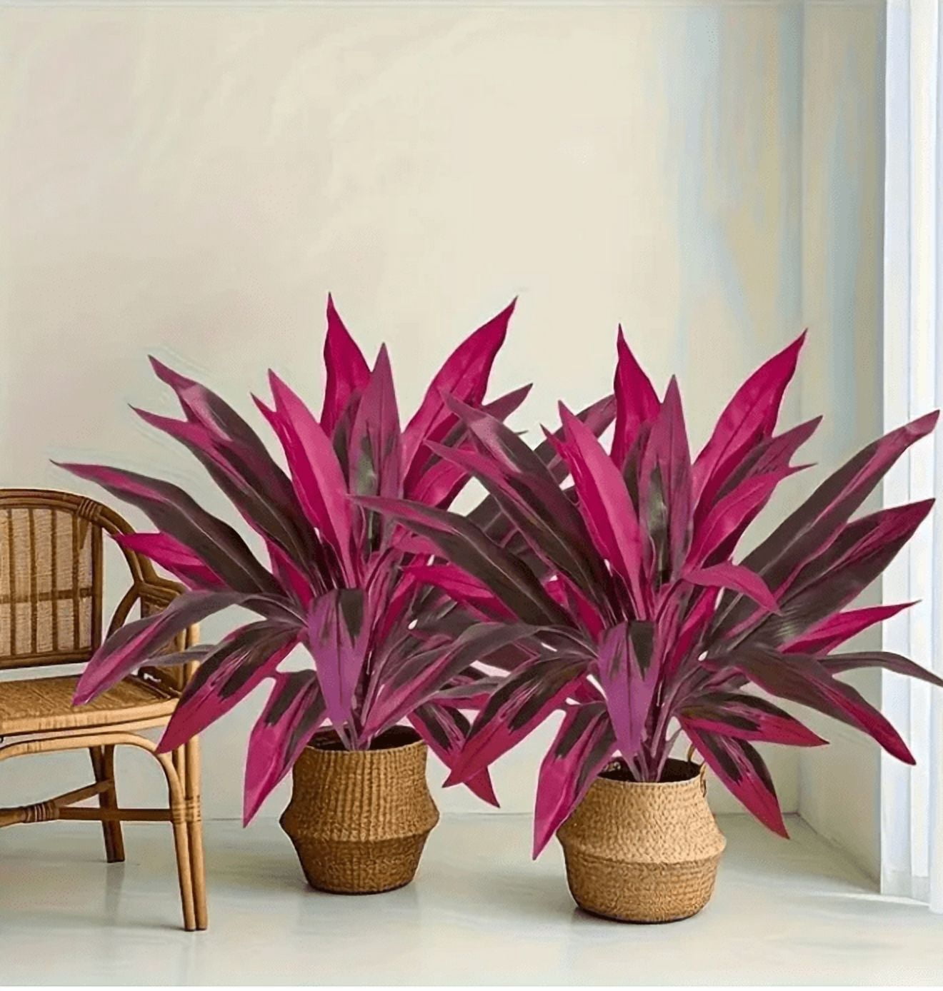 2 PCS Artificial Red Cordyline Ti Plant, Realistic Faux Tropical Plant for Indoor Outdoor Home Patio Office Garden Decoration