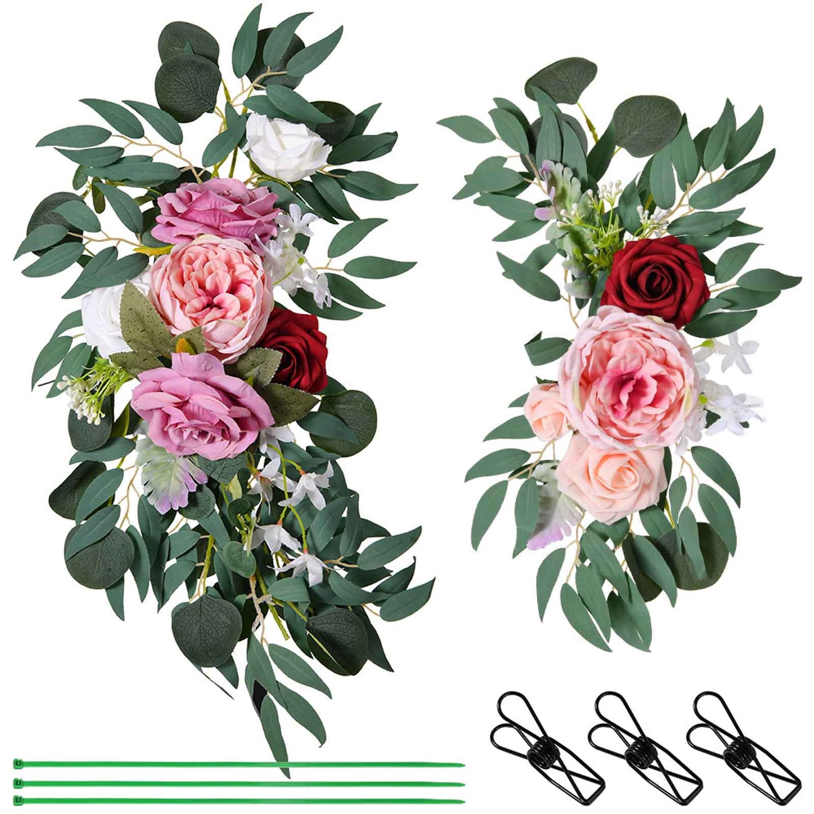 2 PCS Artificial Wedding Arch Flowers Kit Silk Rose Peony Floral Swag