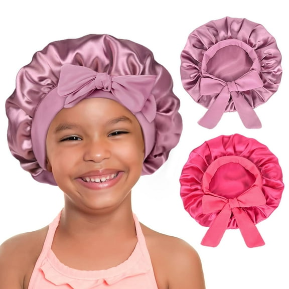 2 PCS Baby Bonnet Silk Satin Bonnet for Kids Sleeping Cap Curly Natural Hair Silk Bonnets for Girls Boys Infant