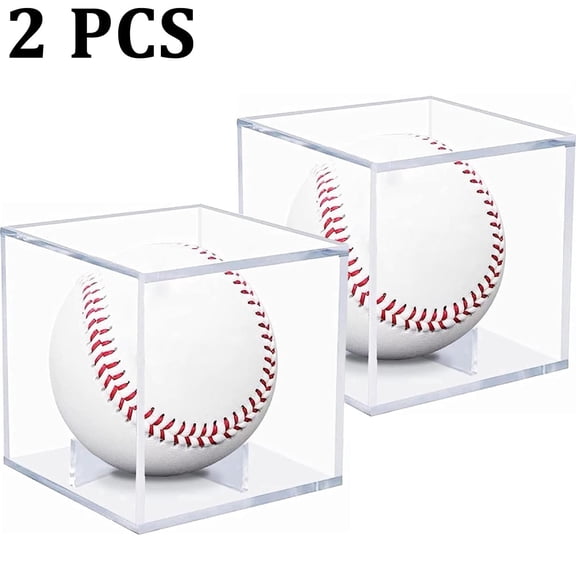 2 PCS Baseball Display Case UV Protected Acrylic Clear Baseball Holder Square Cube Ball Protector Memorabilia Autograph Display Box for Official Size Baseball
