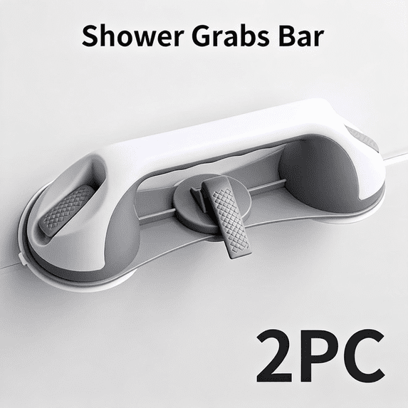 2 PCS Bathroom Grab Bar with Suction Cups - Heavy Duty Safety Handle for Shower & Tub, Non-Slip Grip, 240lb Capacity, Flip Lock Technology - No Drill Required for Elderly, Seniors, Disabled