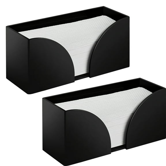 2 PCS Black Acrylic Paper Towel Dispenser, Countertop Napkin Holders, Tabletop Paper Towel Organizer, Folded Paper Towel Holder Napkin Container Dispenser for Kitchen Bathroom Office